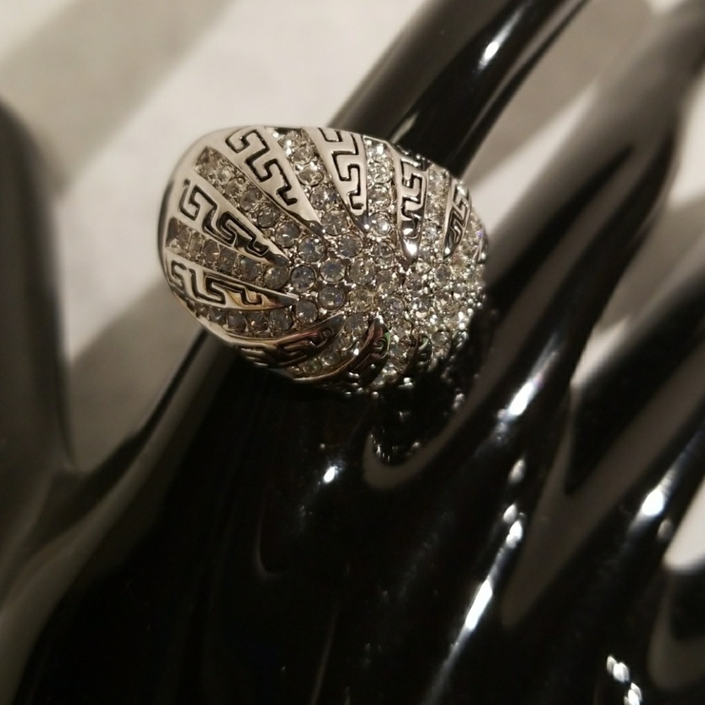 Silver Plate Crystal Dome Ring - image 2